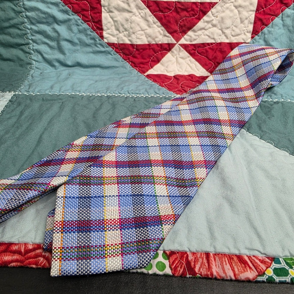Tommy Hilfiger Mens Blue Red White Diagonal Plaid Silk Neck Tie Blue Red